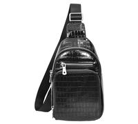 Men's Leather Sling Bag Anti Theft Crossbody Chest Pack with Adjustable Strap Croc-Embossed Alden (Black)
