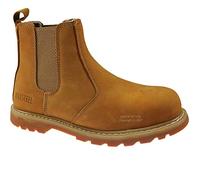 Mens Leather Slip ON Chelsea Dealer Safety Boots Work Boots Shoes Steel Toe Cap (9 UK)