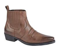 Mens Leather Slip On Western Cowboy Gusset Ankle Boots Shoes Size 6-12 - Brown - UK 12