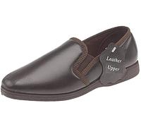Men's Leather Slippers Hadley Twin Gusset Brown Size 10