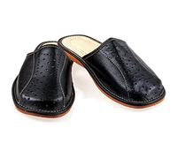 Men's Leather Slippers Shoes Comfort Sandals Slip On Mules Black