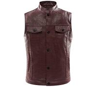 Mens Leather Solid Color Pocket Button Stand Up Collar Lunch Break Leather Leather Vest Vest Coat Jacket Mens Coats Ski (Red, XL) Vintage Boyfriend Street Outerwear For Men