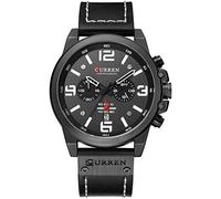 Mens Leather Strap Watches Chronograph Classic Black Casual Dress Stainless Steel Case Waterproof Date Analog Quartz Multifunction Military Watch (Black)