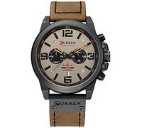 Mens Leather Strap Watches Chronograph Classic Black Casual Dress Stainless Steel Case Waterproof Date Analog Quartz Multifunction Military Watch (Brown)