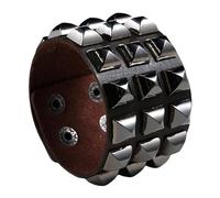 Mens Leather Studded Gothic Bracelet For Women Punk Rock Adjustable Wide Wristbands with Snap Goth Studded Spikes Cuff Bangle Unisex Halloween Jewelry Gifts Brown