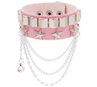 Mens Leather Studded Gothic Bracelet For Women Studded Spikes Adjustable Wide Wristbands Unisex Punk Rock Biker Wide Strap Cuff Bangle Halloween Jewelry Gifts Pink