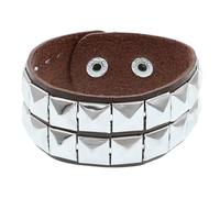 Mens Leather Studded Gothic Bracelet For Women Wide Leather Bracelet Unisex Silver Studded Spikes Adjustable Wristbands Punk Rock Cuff Bangle Halloween Jewelry Gifts Dark Brown (2 Rows)