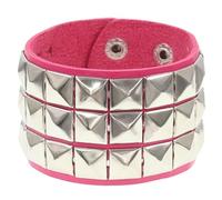 Mens Leather Studded Gothic Bracelet For Women Wide Leather Bracelet Unisex Silver Studded Spikes Adjustable Wristbands Punk Rock Cuff Bangle Halloween Jewelry Gifts Rose Red (3 Rows)