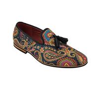 Mens Leather Tassel Loafer Vintage Designer Style Paisley Print Shoes Black Blue [UK 11.5 EU 46,Navy Blue]