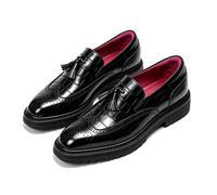 Mens Leather Tassel Loafers Brogue Chunky Sole Slip On | Top-grain cowhide, top-grain cowhide lining and insole, rebound rubber-foam outsole, 4 cm heel, burgundy lining
