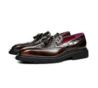 Mens Leather Tassel Loafers Brogue Chunky Sole Slip On | Top-grain cowhide, top-grain cowhide lining and insole, rebound rubber-foam outsole, 4 cm heel, burgundy lining