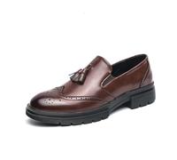 Mens Leather Tassel Loafers Wingtip Formal Dress Shoes Brown