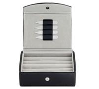 Mens Leather Travel Cufflinks Ring Storage Box Case Includes 2 Sets Metal Collar Stays - Holds 9 To 12 Pairs - 5.75 x 4.75 x 1.75 inches Holder Organizer