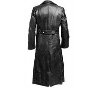 Men's Leather Trench Coat Long Gothic Faux Leather Steampunk Overcoat Windbreaker Winter Casual Outwear PU Lapel Motorcycle Coats Biker Jacket Button down Trucker Outwear for Autumn Winter