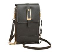 Men's Leather Trifold Wallet Transparent Screen Mobile Phone Bag Trend Simple Messenger Small Bag Multi Functional Mobile Phone Women's Bag Bag Vertical Long Leather Men's Wallet (Black, One Size)