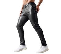 Men's Leather Trousers Low Waist Straight Solid Colour Casual Versatile Leggings Chic and Elegant Retro Slim Fit Steampunk Pants for Disco Carnival