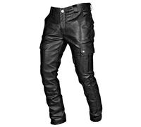 Men's Leather Trousers, Regular Fit, Autumn, Winter, Patent Leather, Long Casual Trousers, Traditional Leather Trousers, Soft PU Faux Leather, Biker Trousers, Waterproof Work Trousers, A9 Black, XL