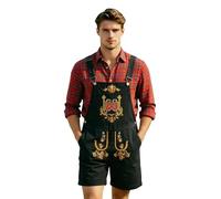 Men's Leather Trousers Short - Traditional Trousers Men's Plus Size Brown Traditional Trousers with Braces Wide Traditional Leather Trousers Festive Printed Leather Trousers for Oktoberfest Bavarian