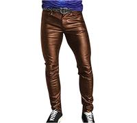 Mens Leather Trousers UK PU Punk Trouser with Pockets Retro Gothic Casual Pants Slim Fit Stretch Tights Skinny Full Length Bottoms Dance Night Club Motorbike Clothes for Men