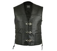 MENS LEATHER WAISTCOAT/BIKER VEST Sides Laced up FISH HOOK BUCKLE (M(Fits Chest upto 38"))