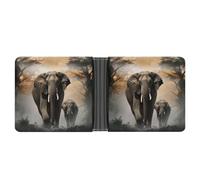 Men's Leather Wallet Bifold Wallet for Men Elephant in The Fog Slim Wallet with Multiple Card Classic Passcase Mens Card Holder, black, One size, Classic, Black, One size, Classic