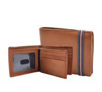 Mens Leather Wallet Tan Slim Bifold RFID Safe Credit Cards ID Notes Gift Boxed Louis Cognac