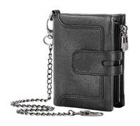 Mens Leather Wallet with Chain | Mens Chain Wallet | Anti-theft Leather Chain Wallet | Multiple Card Slots Vertical Wallet with Buckle Closure and Grouper, Black, riferimento alla descrizione