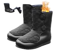 Men's Leather Warm Fur Lined Slip On Snow Boots, Extra Wide Winter Shoes, Outdoor Comfortable Adjustable Slippers, for Diabetic Arthritis Edema Swollen Men Black 6