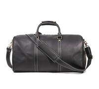 Mens Leather Weekend Bag Full Grain Classic Leather Duffel Bags for Mens Gym Sports Vintage Travel Luggage Overnight Duffle Bags, Black, 20 inch, Leather Weekend Bag