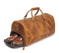 Mens Leather Weekend Bag Full Grain Classic Leather Duffel Bags for Mens Gym Sports Vintage Travel Luggage Overnight Duffle Bags, Vintage Brown, 20 inch, Leather Weekend Bag