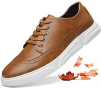 Men's Leather Wingtip Casual Oxford Shoes Fashion Non-Slip Round Head lace up Platform Dress Sneakers Casual Comfortable Office Work Shoes (Yellow,11)