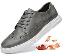 Men's Leather Wingtip Casual Oxford Shoes Fashion Non-Slip Round Head lace up Platform Dress Sneakers Casual Comfortable Office Work Shoes (Grey,6.5)