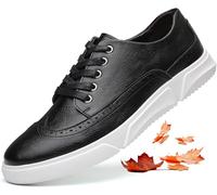 Men's Leather Wingtip Casual Oxford Shoes Fashion Non-Slip Round Head lace up Platform Dress Sneakers Casual Comfortable Office Work Shoes (Black,11.5)