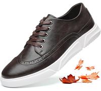Men's Leather Wingtip Casual Oxford Shoes Fashion Non-Slip Round Head lace up Platform Dress Sneakers Casual Comfortable Office Work Shoes (Brown,11)