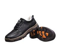 Mens Leather Winter Shoes, Winter Warm Flat Bottom Footwear Business Soft Leather Casual Shoes Waterproof Hiking Shoe with Arch Support Thickened Sole Lightweight Walking Footwear