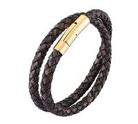 Mens Leather Wrap Bracelet Double Layer Braided Band Wristband With Magnetic Clasp Gothic Viking Jewellery Father'S Day For Dad Husband Boyfriend Dark Grey 19.5Cm