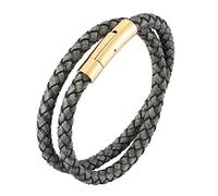 Mens Leather Wrap Bracelet Double Layer Braided Band Wristband With Magnetic Clasp Gothic Viking Jewellery Father'S Day For Dad Husband Boyfriend Green 17.5Cm