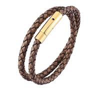 Mens Leather Wrap Bracelet Double Layer Braided Band Wristband With Magnetic Clasp Gothic Viking Jewellery Father'S Day For Dad Husband Boyfriend Brown 19.5Cm