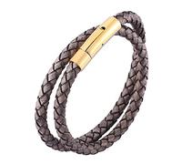 Mens Leather Wrap Bracelet Double Layer Braided Band Wristband With Magnetic Clasp Gothic Viking Jewellery Father'S Day For Dad Husband Boyfriend Light Grey 19.5Cm