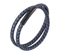 Mens Leather Wrap Bracelet Double Layer Leather Cord Wristband With Magnetic Clasp Gothic Viking Jewellery Father'S Day For Dad Husband Boyfriend Grey Blue 17.5Cm