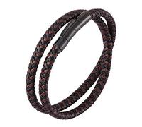 Mens Leather Wrap Bracelet Double Layer Leather Cord Wristband With Magnetic Clasp Gothic Viking Jewellery Father'S Day For Dad Husband Boyfriend Black Brown 20.5Cm