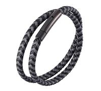 Mens Leather Wrap Bracelet Double Layer Leather Cord Wristband With Magnetic Clasp Gothic Viking Jewellery Father'S Day For Dad Husband Boyfriend Black Grey 20.5Cm