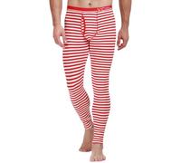 Men's Leggings Thermal Underwear with Patchwork Pattern Long Striped Comfortable Lounge Pants for Men Breathable Winter Underwear, red, XL