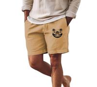 Mens Leisure Beach Shorts - Vacation Cotton Linen Lounge Boardshorts, Printed Summer Casual Loose Fit Drawstring Graphic Short Pants Summer Holiday Wear Khaki