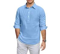 Men's Leisure Shirts Regular Fit Lightweight Fashion Button Placket Shirt Classic Solid Color Lapels Long-Sleeve T-Shirt D-White L