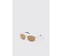 Men's Lens Rectangle Sunglasses | Brown | BOOHOOMAN