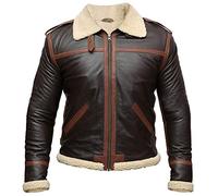 Men's Leon Scott Kennedy RE4 Evil Brown Sheepskin Leather Jacket Faux Shearling Gaming Jacket Costume