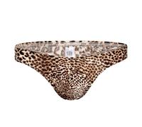 Men's Leopard Jockstrap, Sexy Low Rise Sports Briefs for Men, Breathable Workout Jock Straps, Stretch Soft Men's Daily Thong Underwear Bulge Pouch Briefs Swimwear Panties Bikini Briefs Brown