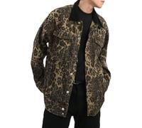 Mens Leopard Print Denim Jacket Fashion Retro Work Denim Jacket Casual Loose Punk Harajuku Street Trend Clothing (Leopard Print,3XL)