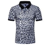 Men's Leopard Print Polo Shirt, Short Sleeve Casual Button Down Retro Cheetah Printed T-Shirt, Regular Stand Collar Golf Tennis Tops, Classic Slim Fit Basic Summer Blouse for Business Sports Athletic